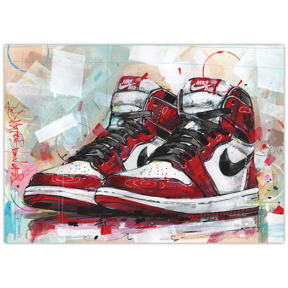 Nike Air Jordan 1 retro high Chicago Druck 42x29,7 cm (A3) - gerahmt und signiert