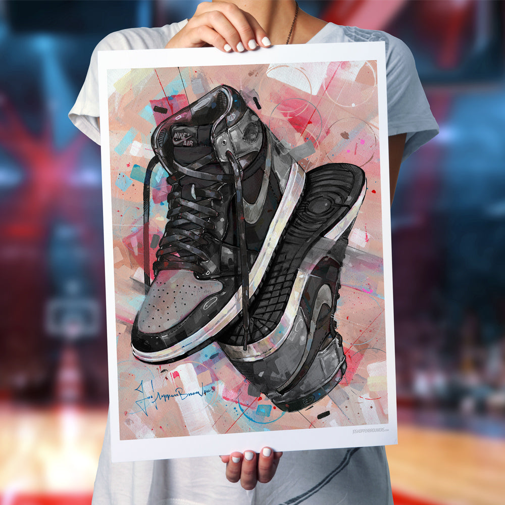 Nike Air Jordan 1 upside down shadow 1.0 print 50x70 cm - framed & signed