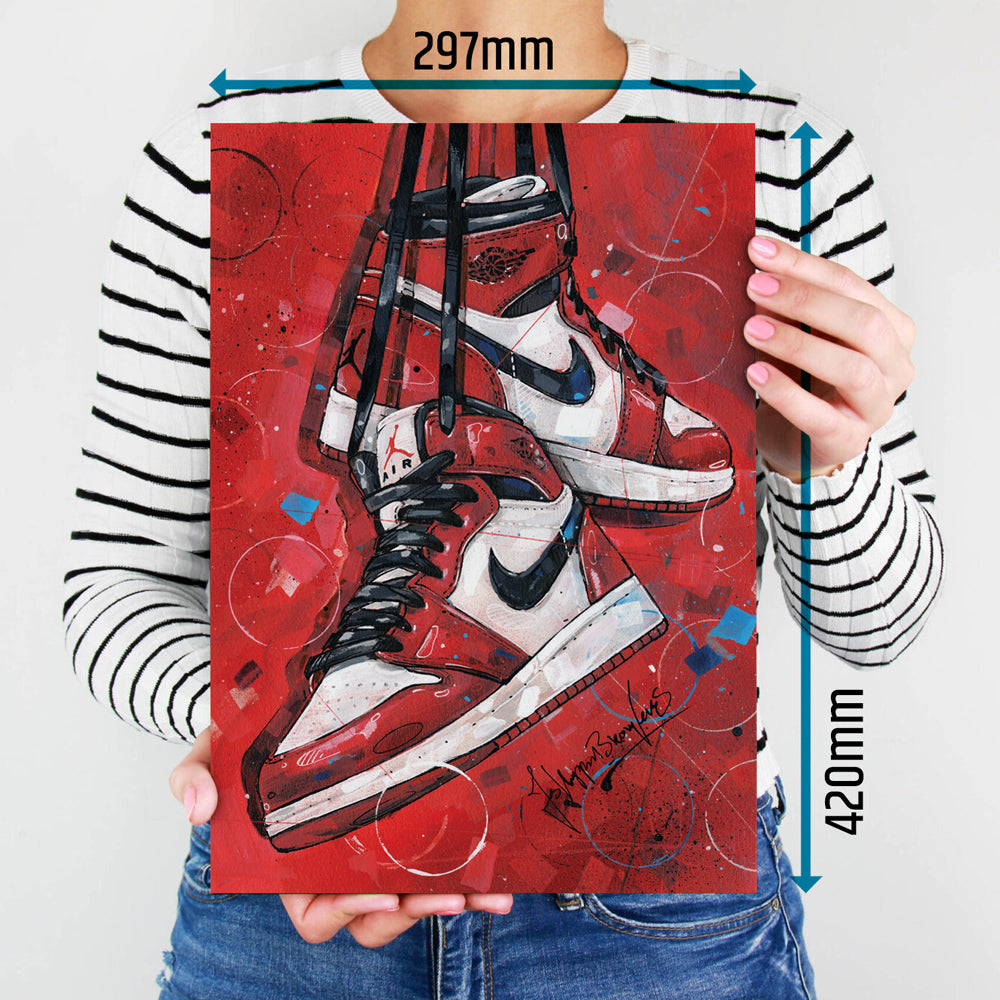 Nike Air Jordan 1 retro Chicago Druck 29,7x42 cm (A3) - gerahmt und signiert