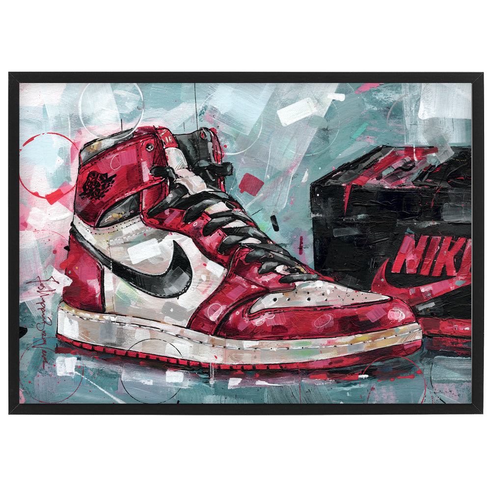 Nike Air Jordan 1 shoebox Chicago Druck 42x29,7 cm (A3) - gerahmt und signiert