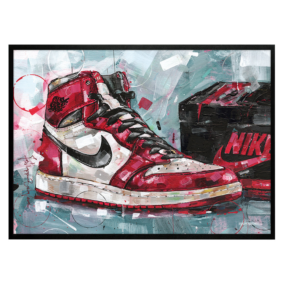 Nike Air Jordan 1 shoebox Chicago print 70x50 cm - framed & signed