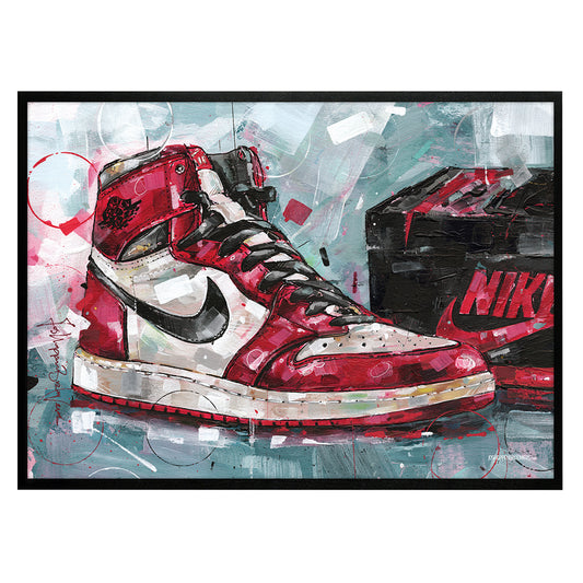 Nike Air Jordan 1 shoebox Chicago estampado 70x50 cm - enmarcado y firmado