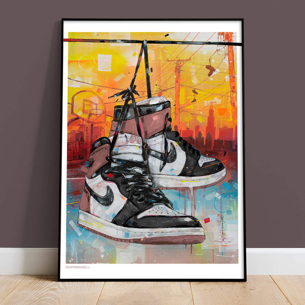 Nike Air Jordan 1 powerlines rust pink imprimé 50x70 cm