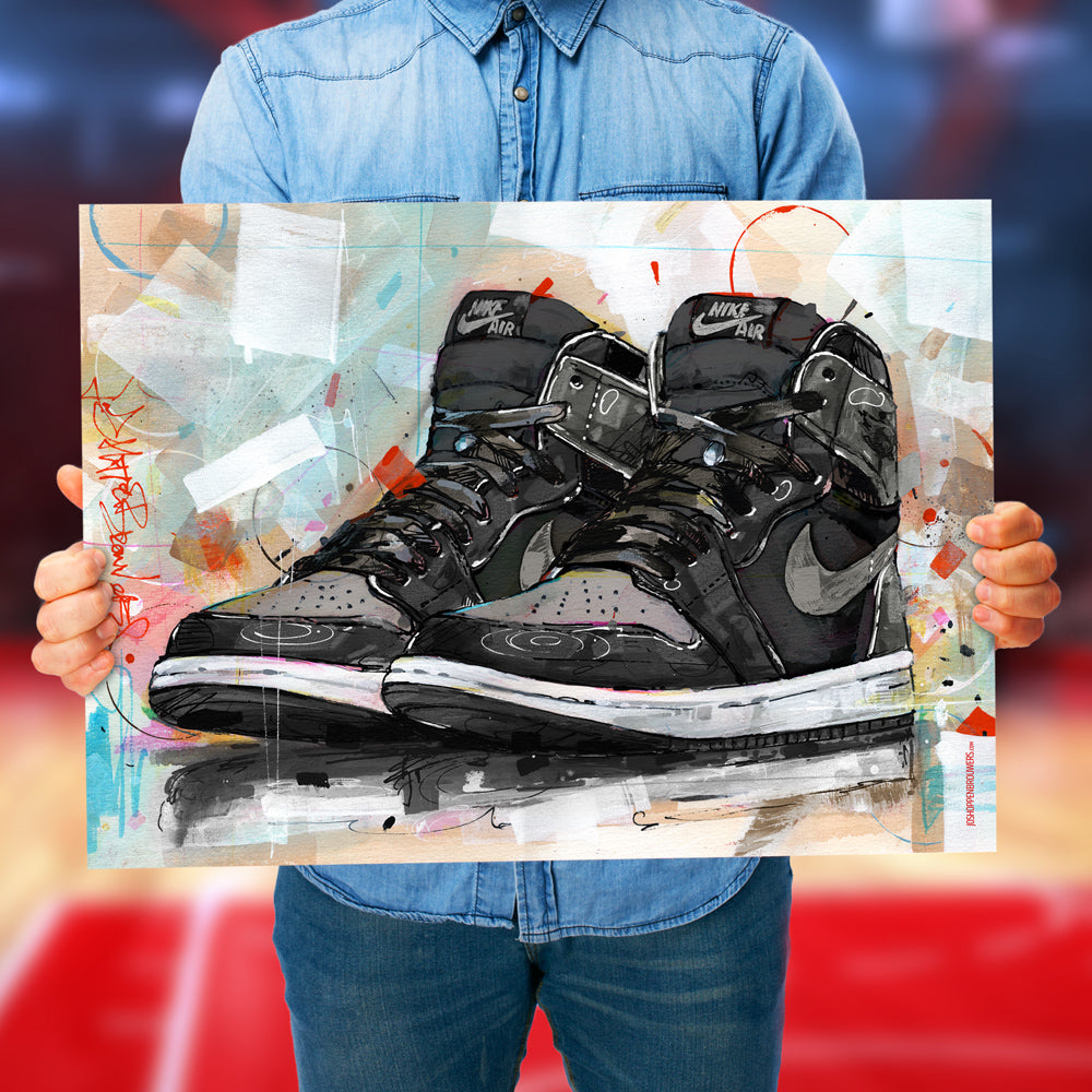 Nike Air Jordan 1 retro high shadow 1.0 print 70x50 cm - ingelijst & gesigneerd