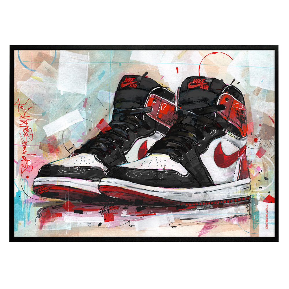 Nike Air Jordan 1 retro high track red print 70x50 cm - ingelijst & gesigneerd