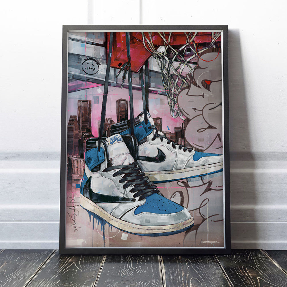 Nike Air Jordan 1 fragment high basket Druck 50x70 cm - gerahmt und signiert