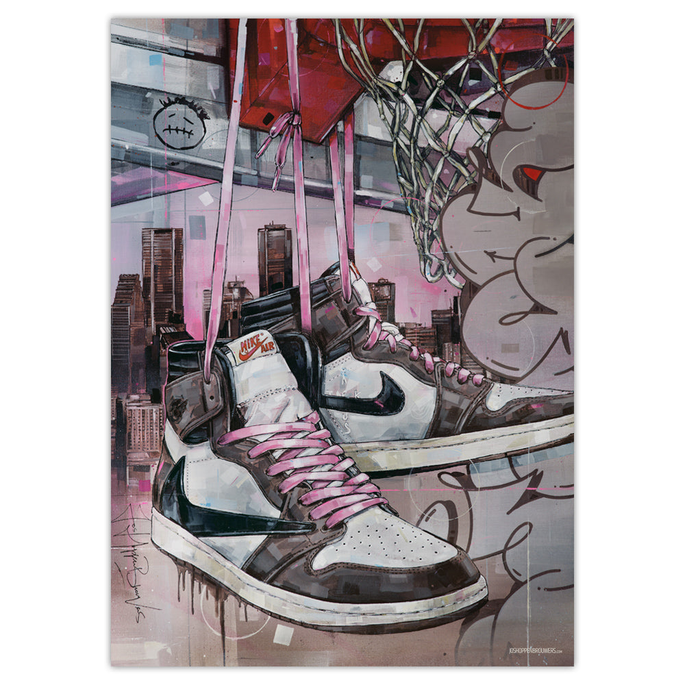 Nike Air Jordan 1 high - pink laces basket print 50x70 cm