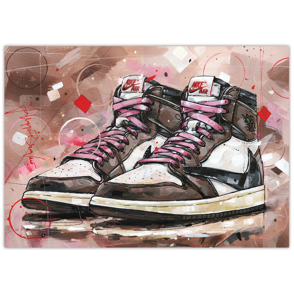 Nike Air Jordan 1 high - pink laces Druck 42x29,7 cm (A3) - gerahmt und signiert