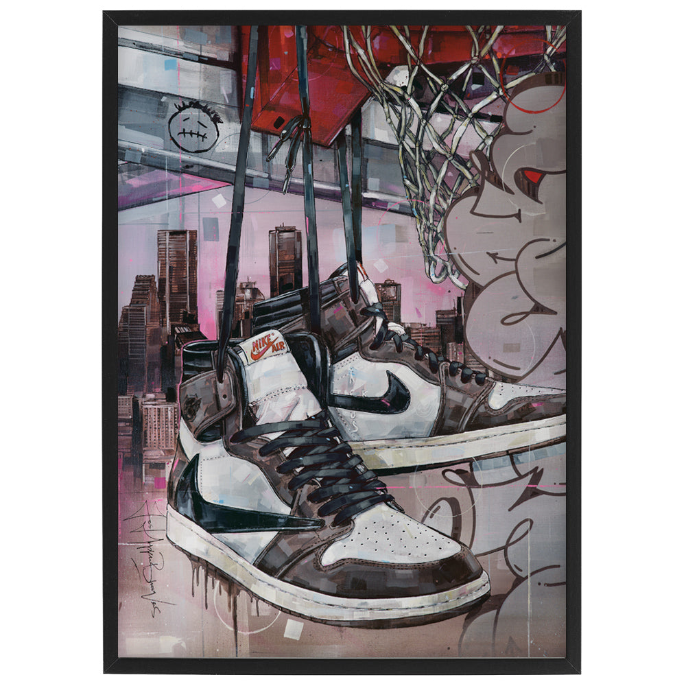 Nike Air Jordan 1 high - black laces basket print 29,7x42 cm (A3) - ingelijst & gesigneerd