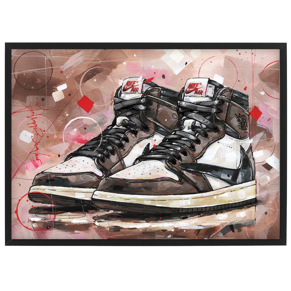 Nike Air Jordan 1 high - black laces estampado 42x29,7 cm (A3) - enmarcado y firmado