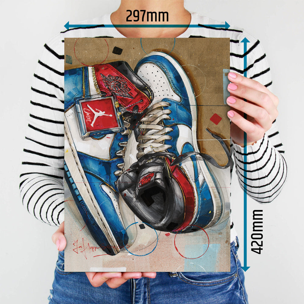 Nike Air Jordan 1 Union LA blue toe estampado 29,7x42 cm (A3)