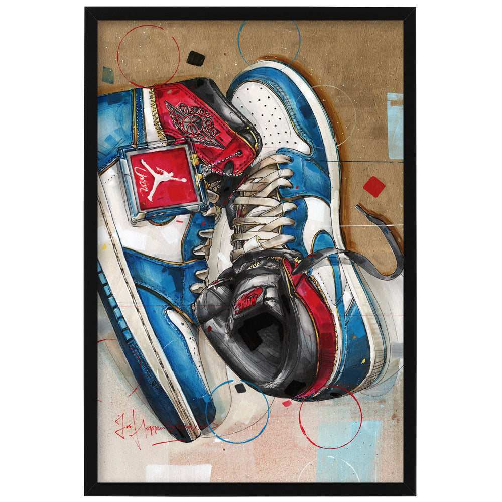 Nike Air Jordan 1 Union LA blue toe Malerei 28x42 cm