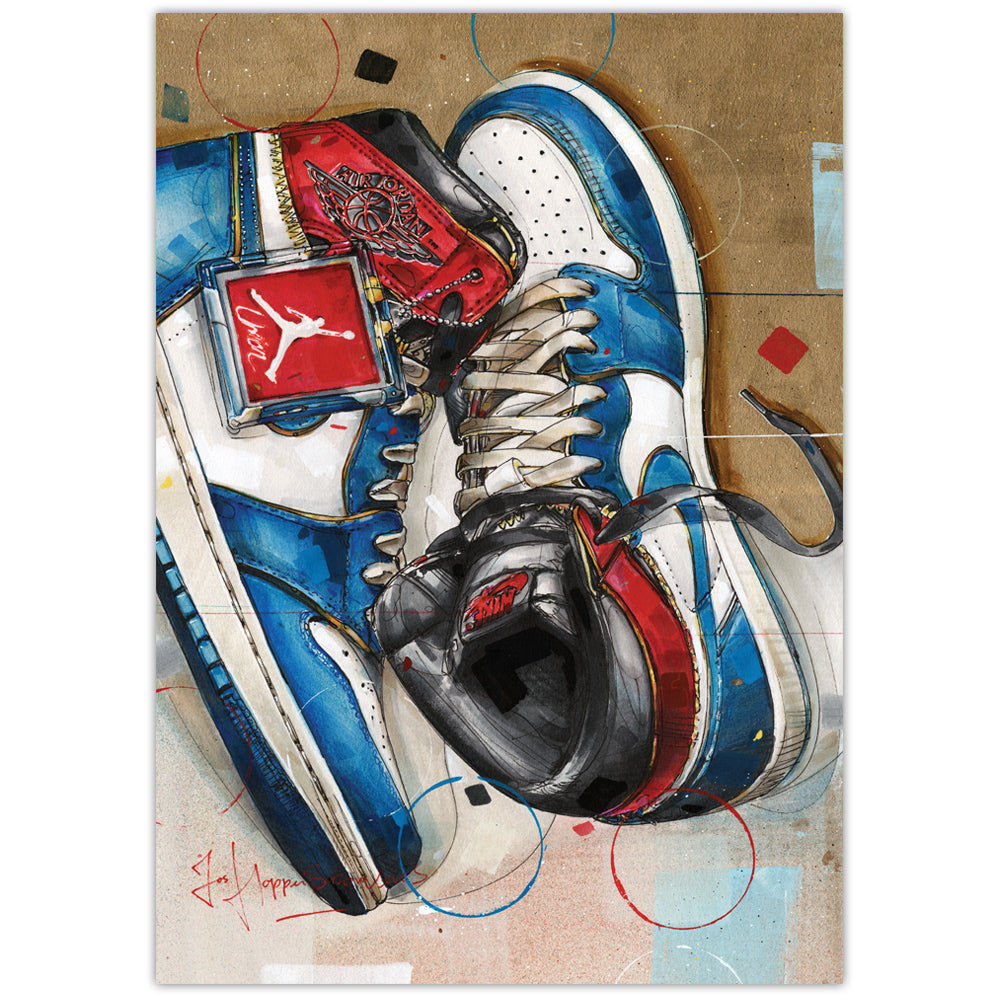 Nike Air Jordan 1 Union LA blue toe estampado 29,7x42 cm (A3)