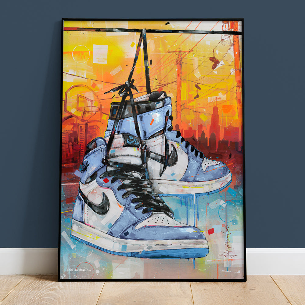 Nike Air Jordan 1 powerlines university blue Druck 50x70 cm - gerahmt und signiert