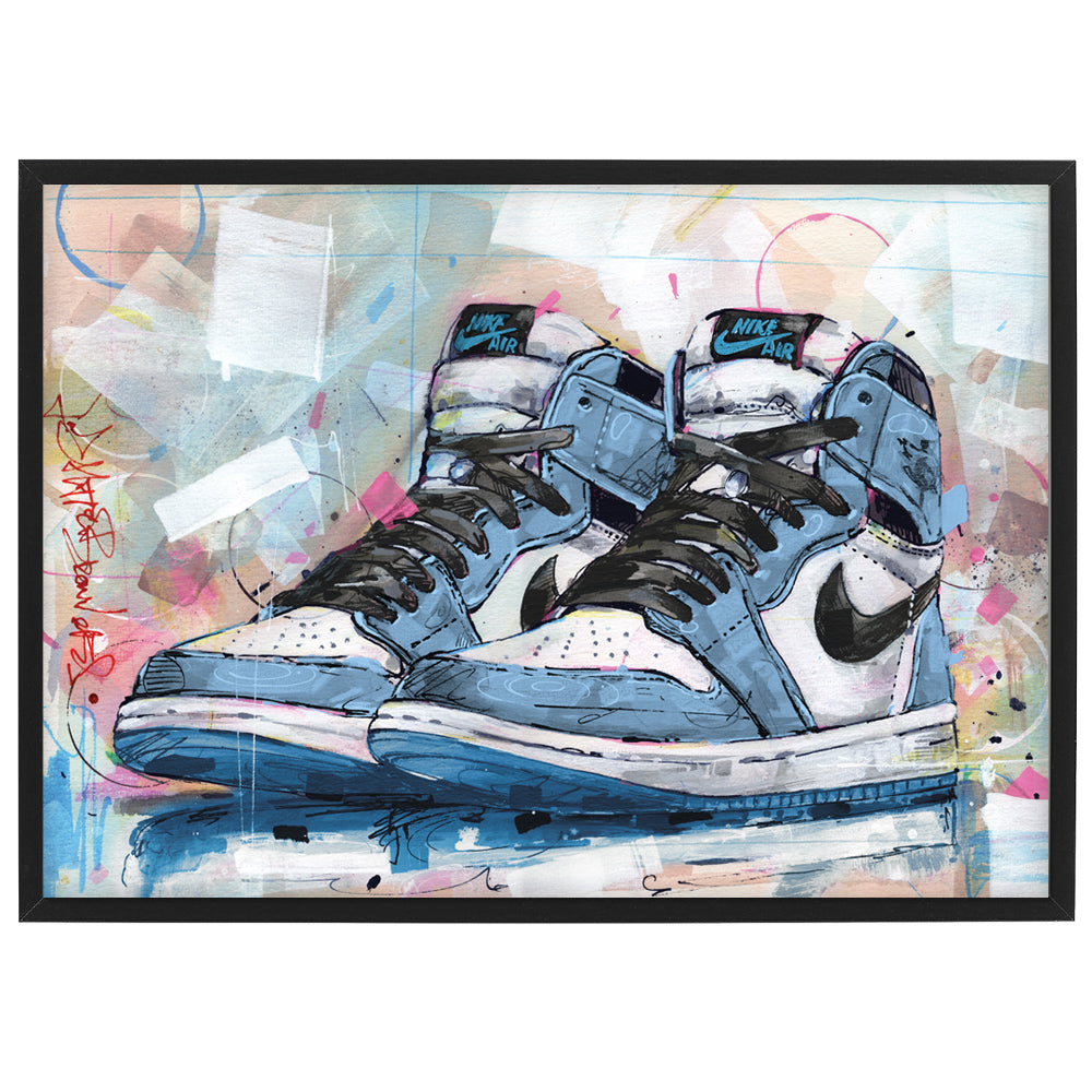 Nike Air Jordan 1 retro high university blue Druck 42x29,7 cm (A3) - gerahmt und signiert