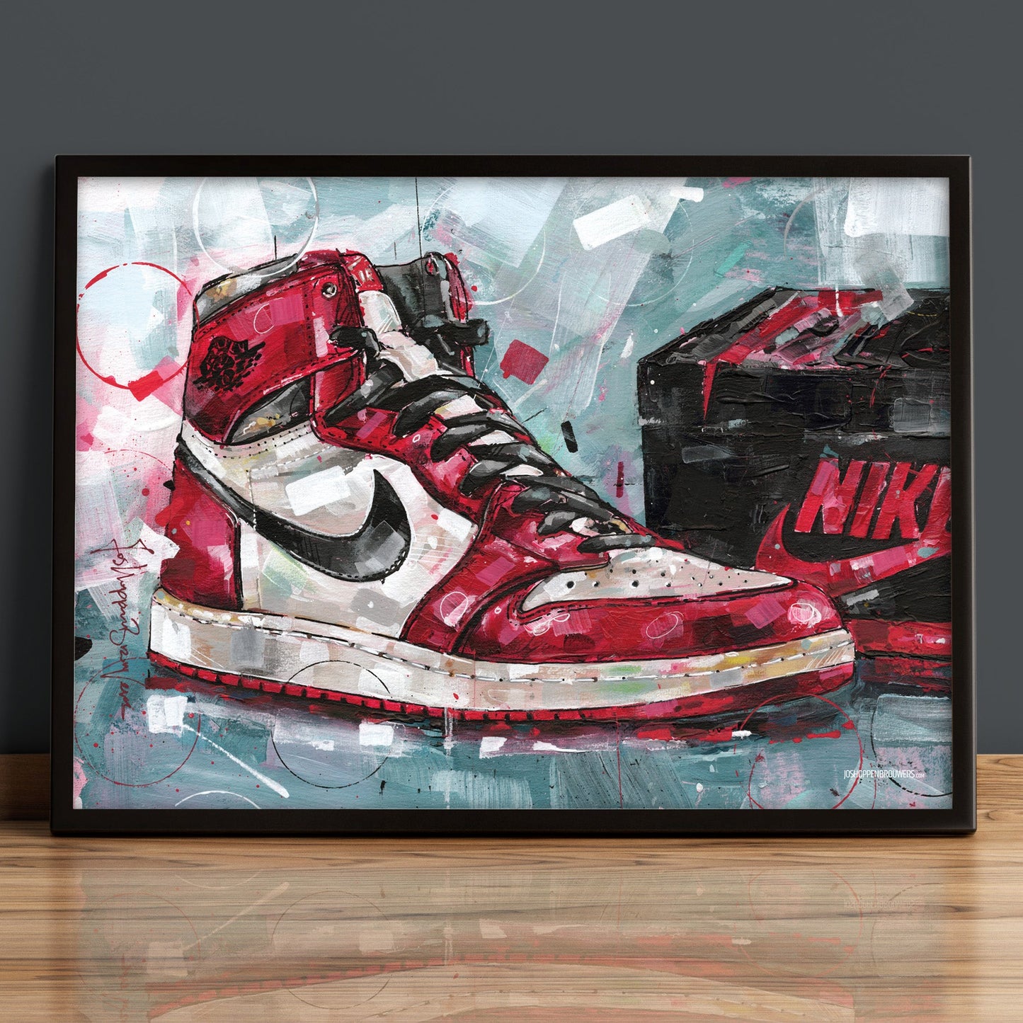 Nike Air Jordan 1 shoebox Chicago print 70x50 cm - framed & signed