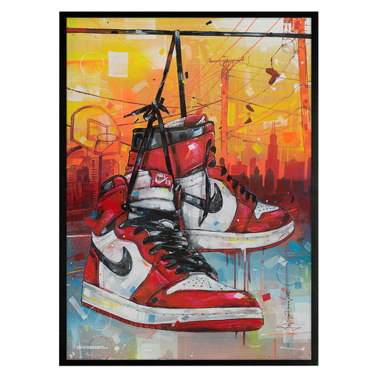 Nike Air Jordan 1 powerlines Chicago full colour print 50x70 cm - framed & signed