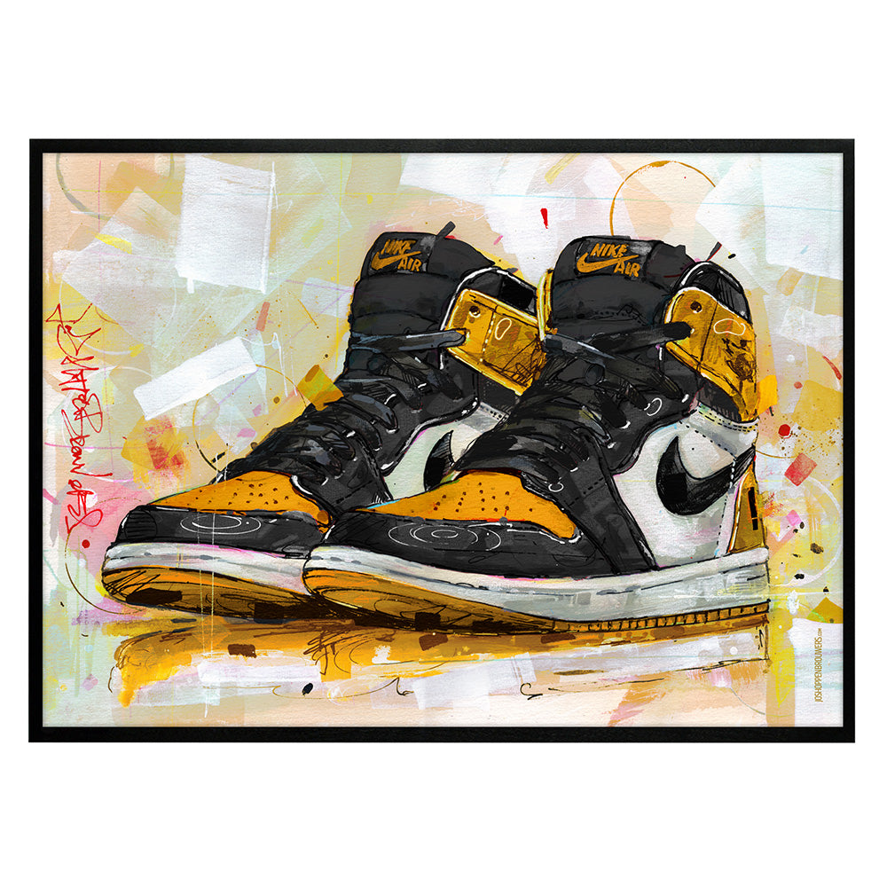 Nike Air Jordan 1 retro high attention attention print 70x50 cm - ingelijst & gesigneerd