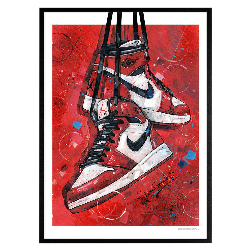 Nike Air Jordan 1 retro Chicago estampado 50x70 cm - enmarcado y firmado