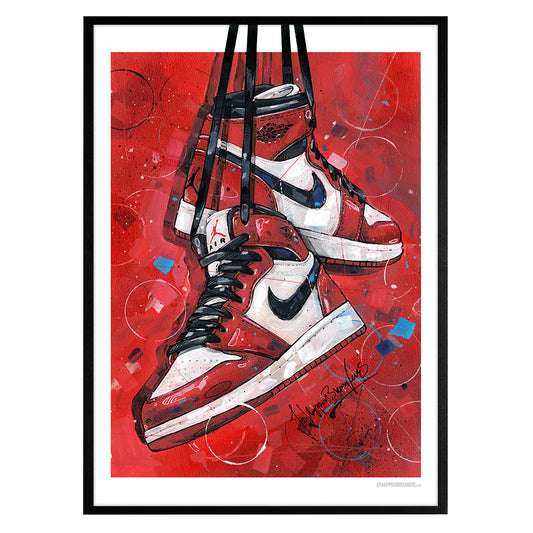 Nike Air Jordan 1 retro Chicago print 50x70 cm - framed & signed