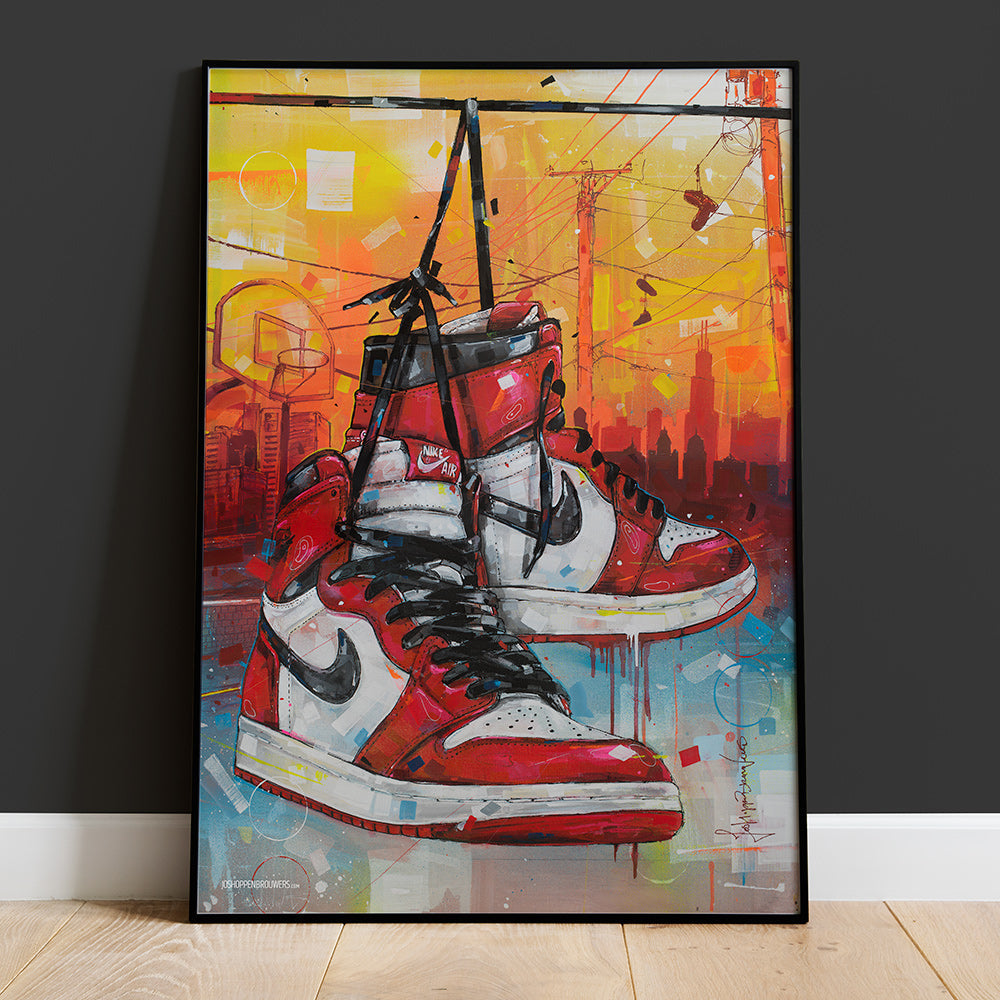 Nike Air Jordan 1 powerlines Chicago full colour estampado 50x70 cm - enmarcado y firmado