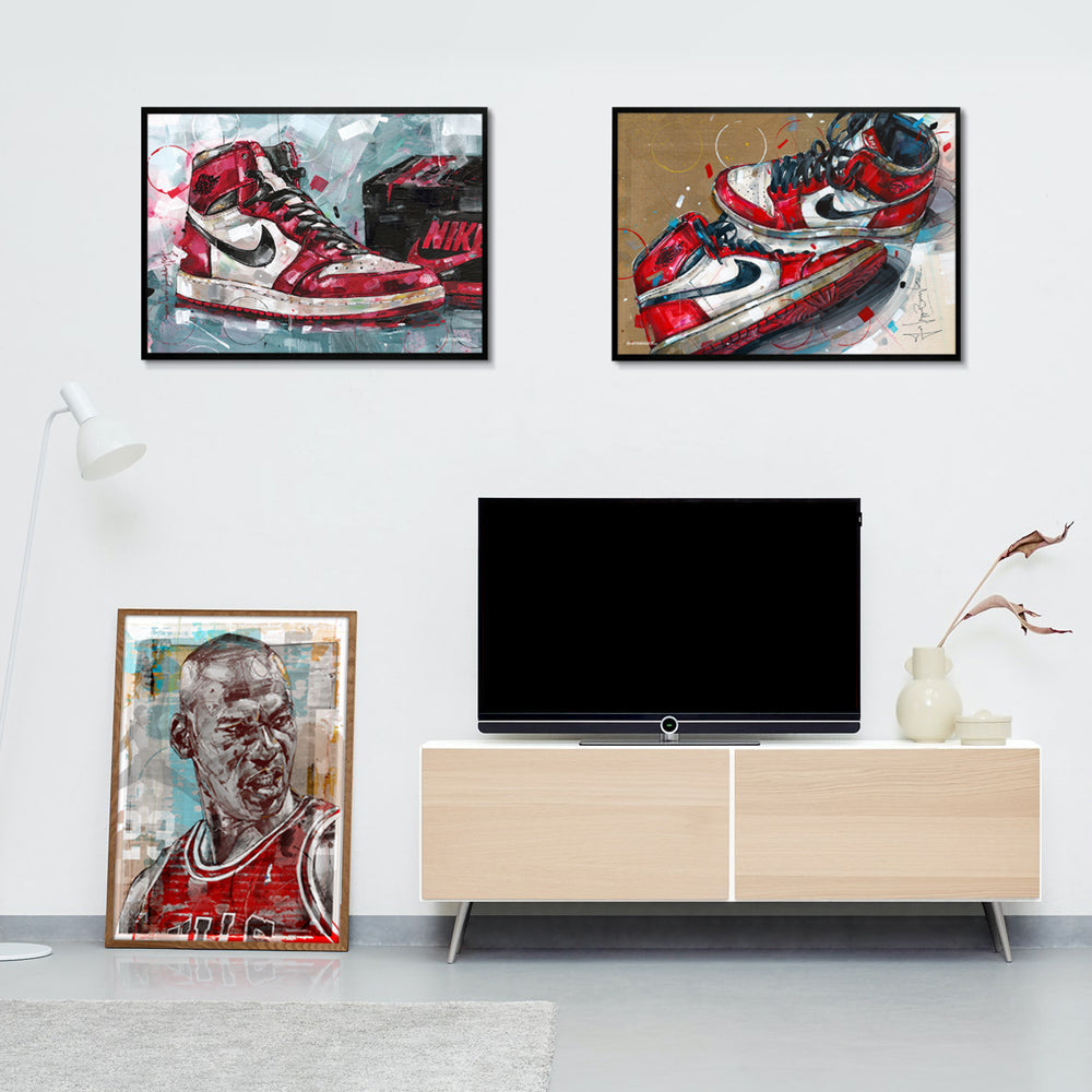 Nike Air Jordan 1 shoebox Chicago Druck 70x50 cm - gerahmt und signiert