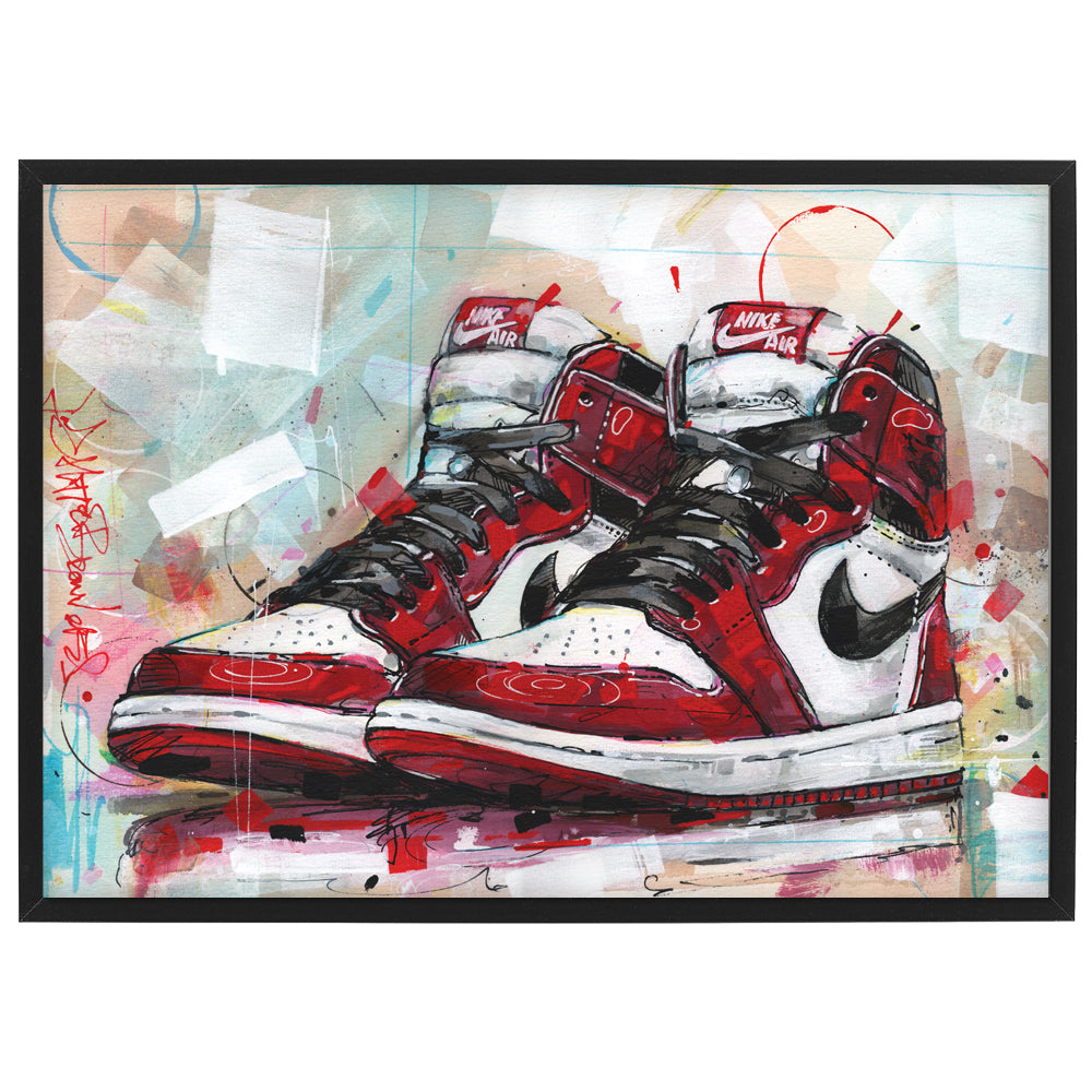 Nike Air Jordan 1 retro high Chicago print 42x29,7 cm (A3) - framed & signed