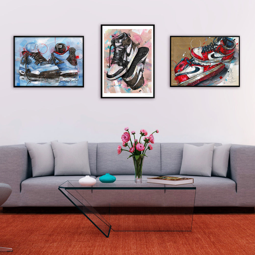 Nike Air Jordan 1 upside down dark mocha print 50x70 cm - framed & signed