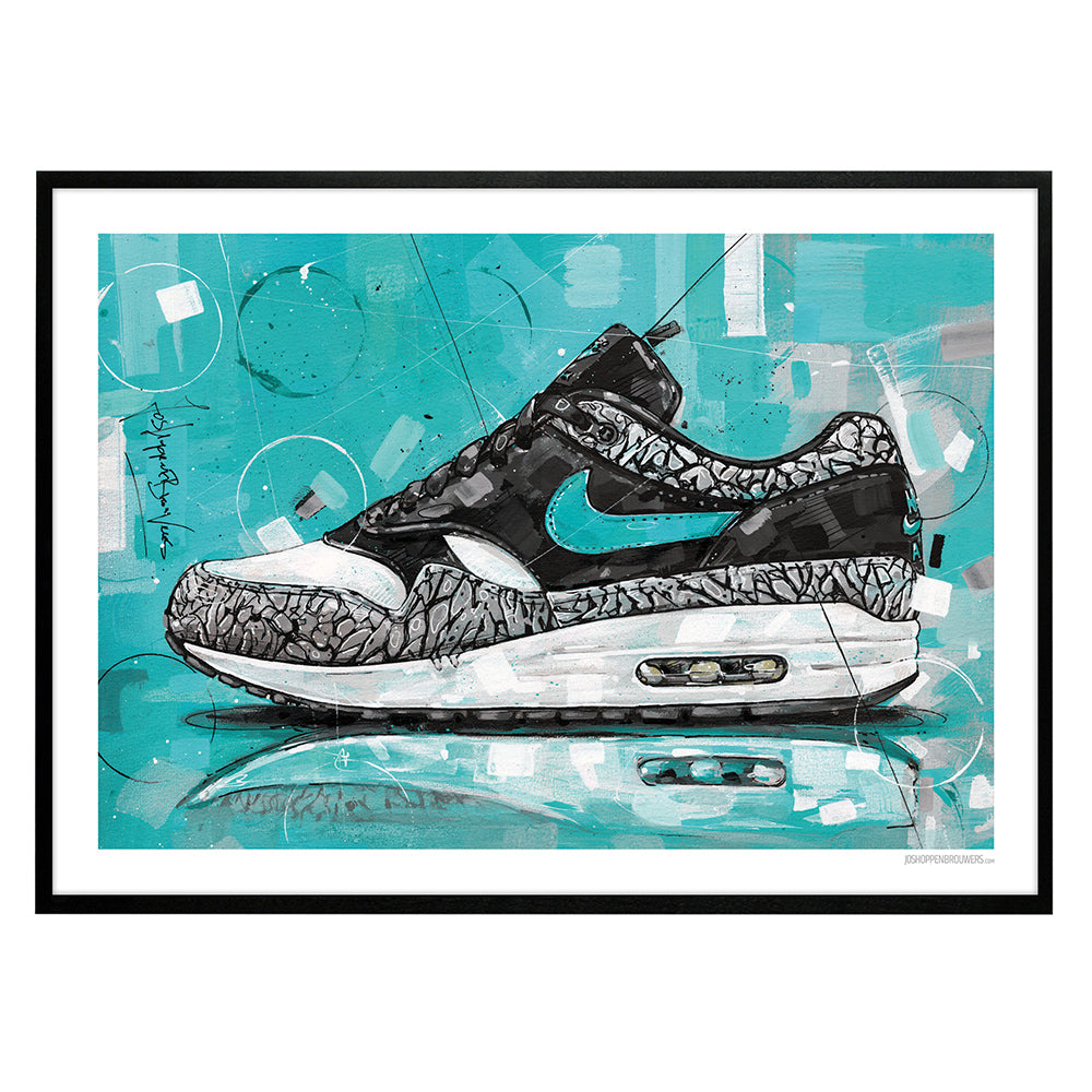 Nike Air Max 1 atmos elephant print 70x50 cm - framed & signed