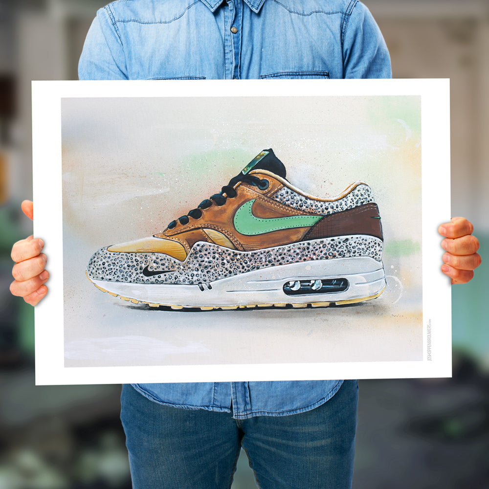 Nike Air Max 1 atmos safari green estampado 70x50 cm - enmarcado y firmado