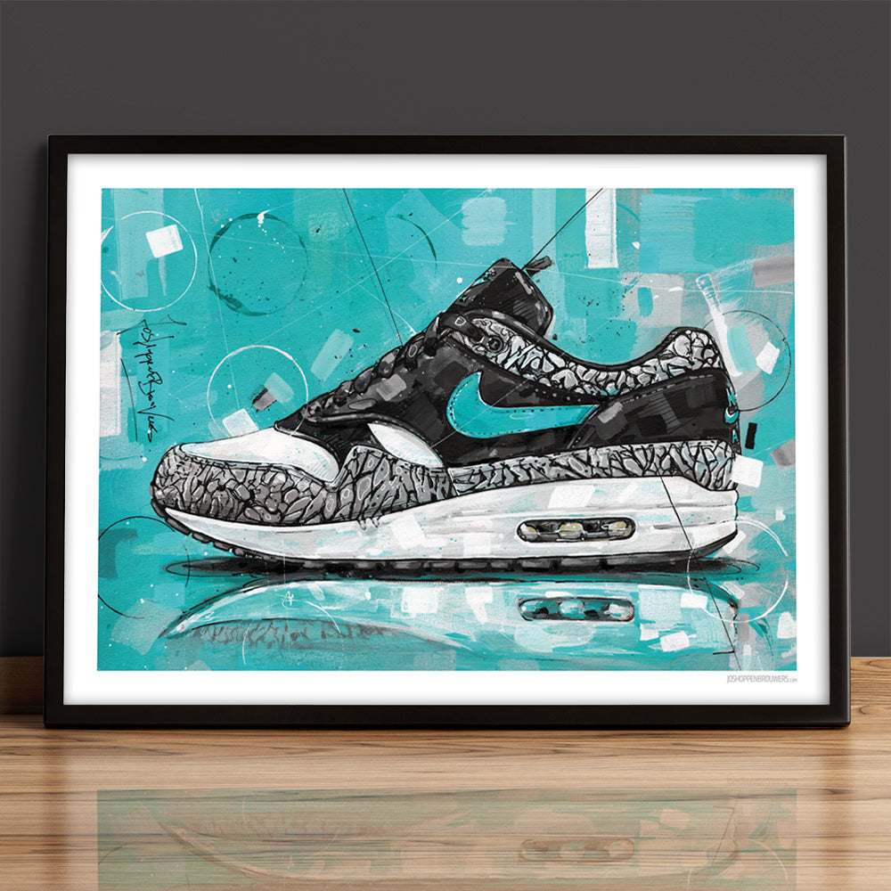 Nike Air Max 1 atmos elephant print 70x50 cm - framed & signed