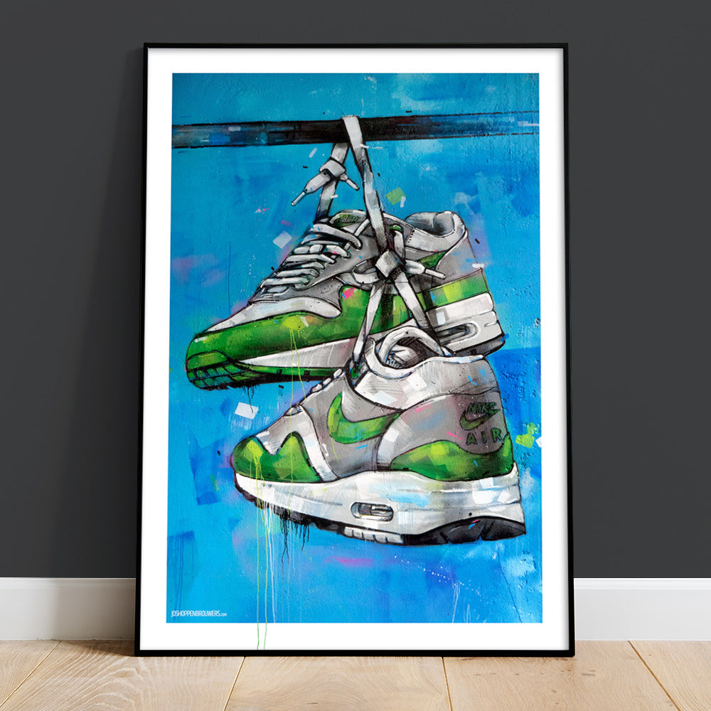 Nike Air Max 1 green graffiti print 50x70 cm - framed & signed