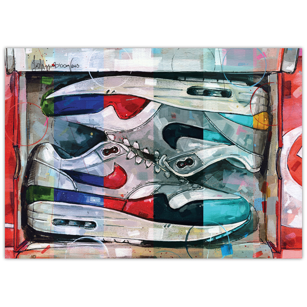 Nike Air Max 1 shoebox colourway estampado 42x29,7 cm (A3) - enmarcado y firmado