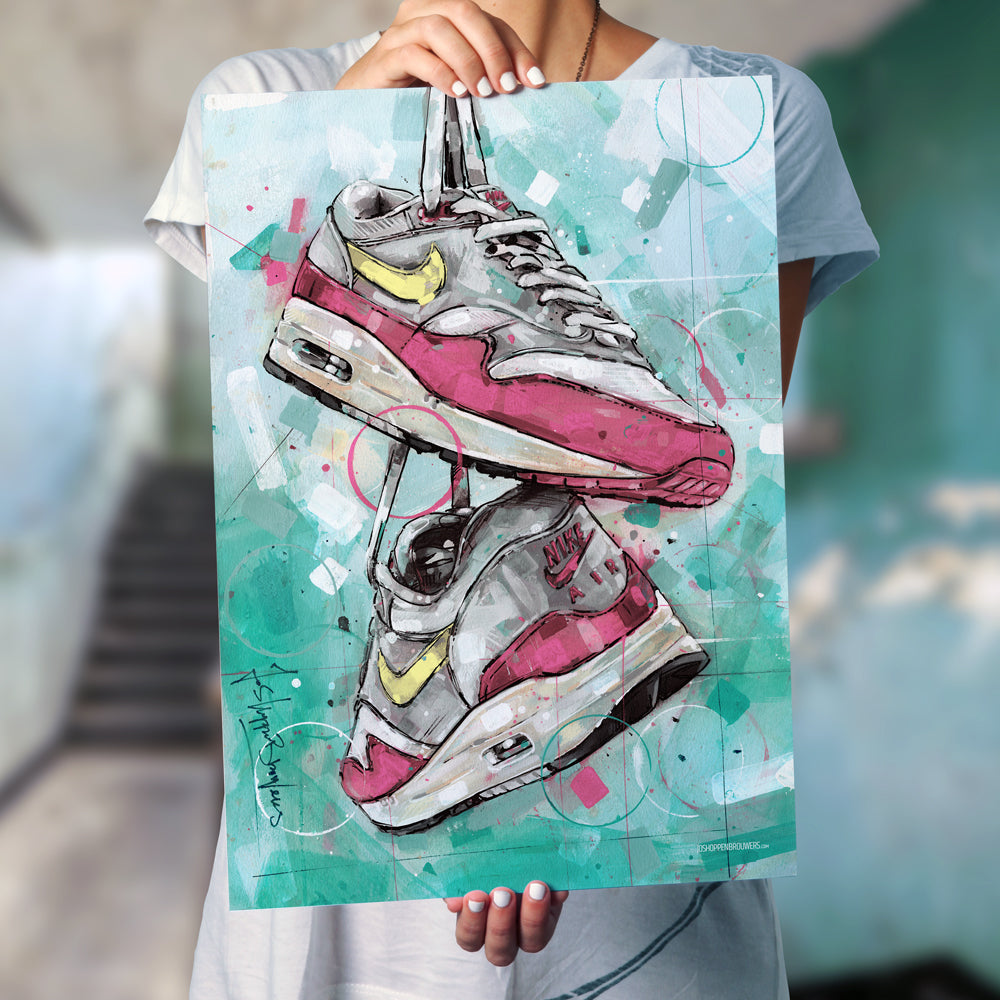 Nike Air Max 1 pink estampado 50x70 cm - enmarcado y firmado