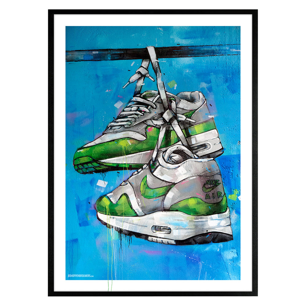 Nike Air Max 1 green graffiti estampado 50x70 cm - enmarcado y firmado