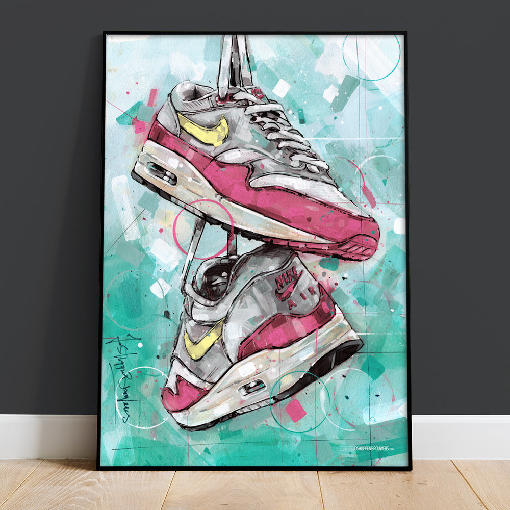 Nike Air Max 1 pink Druck 50x70 cm - gerahmt und signiert