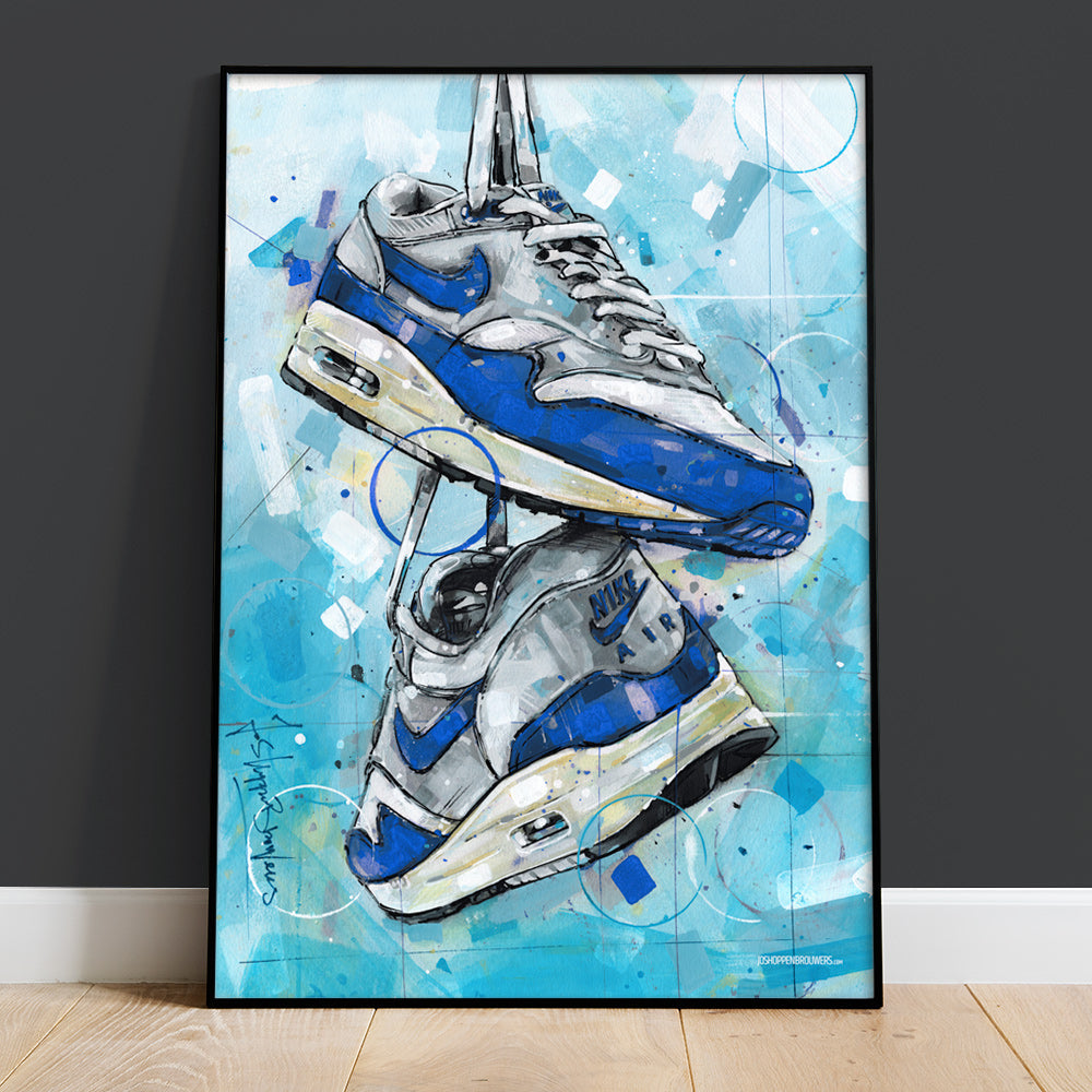 Nike Air Max 1 OG blue print 50x70 cm - framed & signed