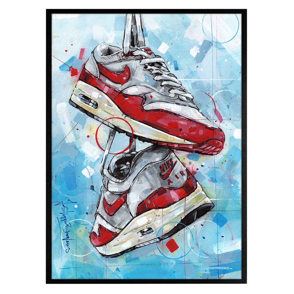 Nike Air Max 1 OG red print 50x70 cm - ingelijst & gesigneerd