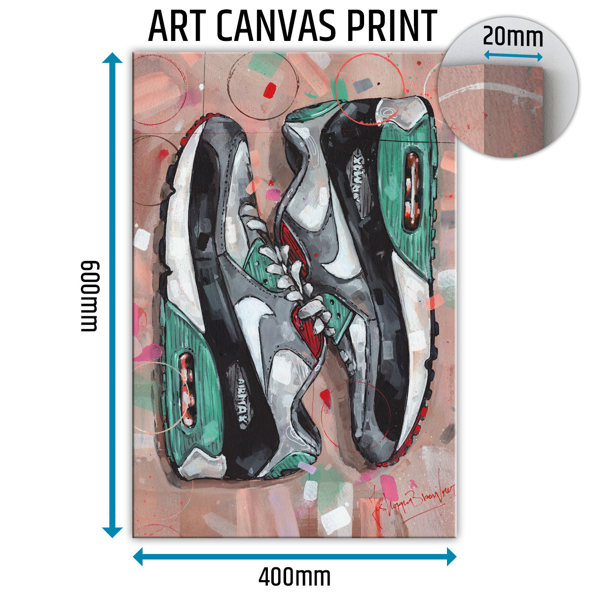 Nike Air Max 90 sideways green canvas 40x60 cm