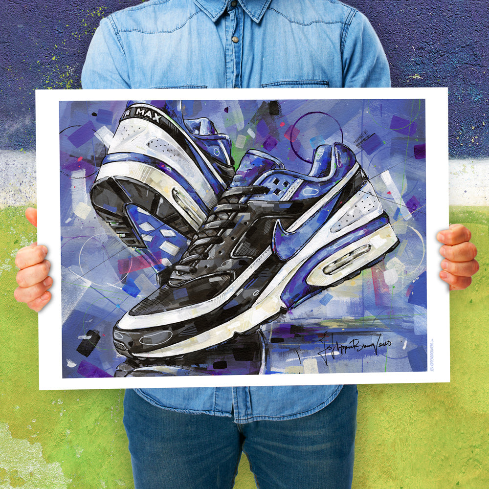 Nike Air Max classic BW black persian violet print 70x50 cm - ingelijst & gesigneerd