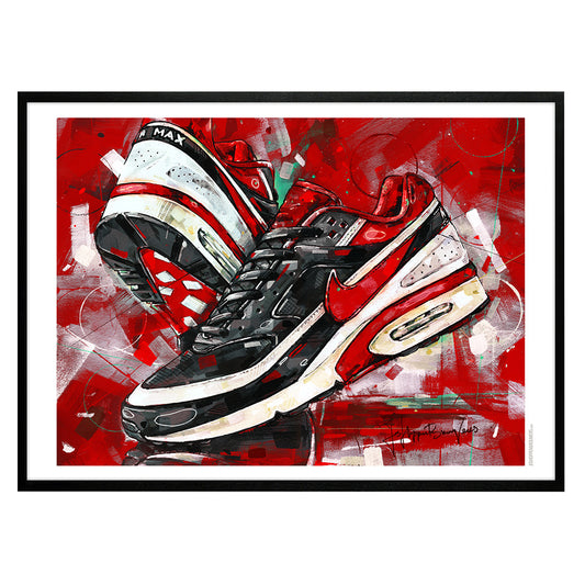 Nike Air Max classic BW varsity red print 70x50 cm - framed & signed