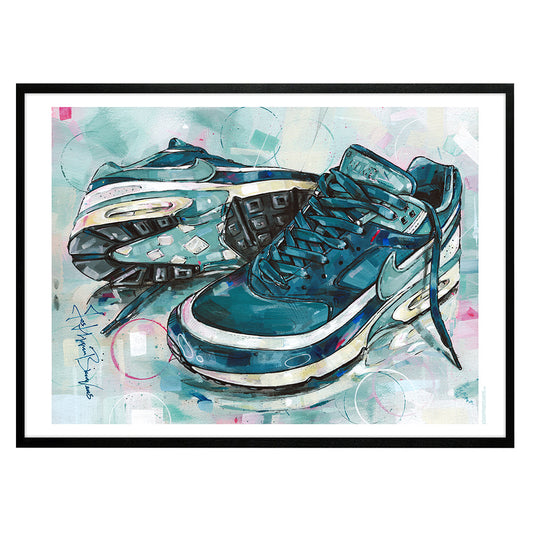 Nike Air Max classic BW marina grey jade print 70x50 cm - framed & signed