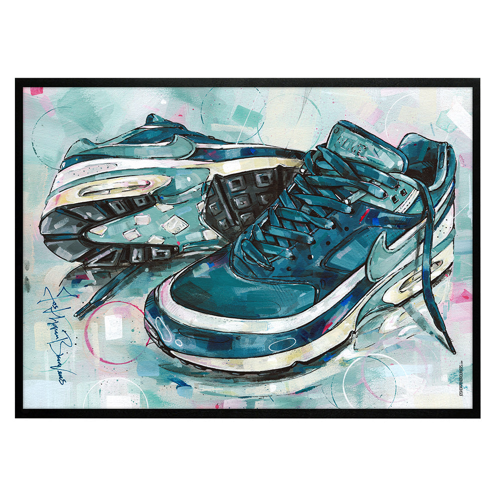 Nike Air Max classic BW marina grey jade full colour estampado 70x50 cm - enmarcado y firmado