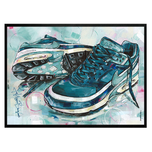 Nike Air Max classic BW marina grey jade full colour print 70x50 cm - ingelijst & gesigneerd