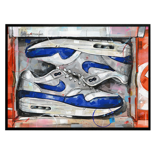 Nike Air Max 1 shoebox OG blue estampado 70x50 cm - enmarcado y firmado