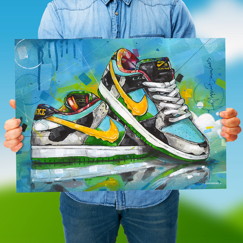 Nike Dunk low SB chunky dunky full colour print 70x50 cm - framed & signed