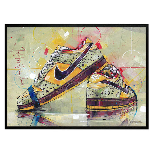 Nike Dunk low SB yellow lobster print 70x50 cm - ingelijst & gesigneerd