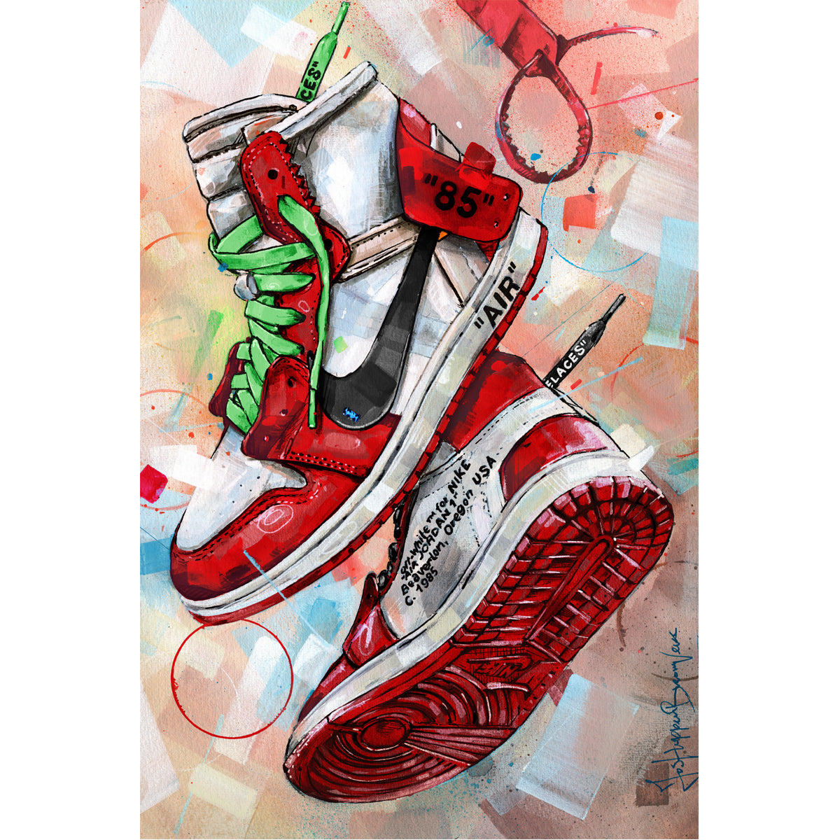 Nike Air Jordan 1 Off White Chicago - green laces toile 40x60 cm