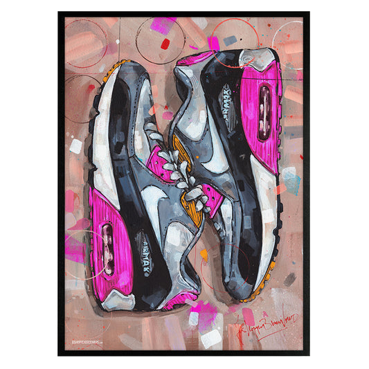 Nike Air Max 90 sideways pink estampado 50x70 cm - enmarcado y firmado