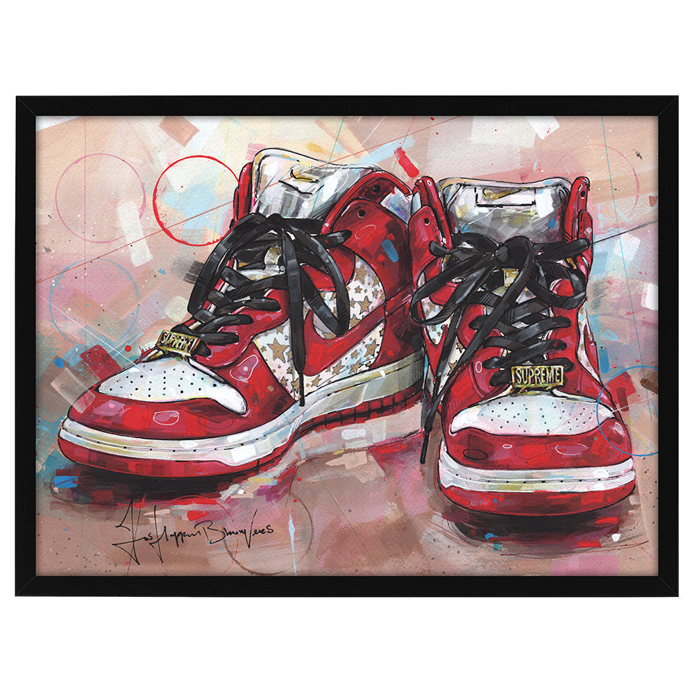 Nike Dunk high pro SB red stars schilderij 40x30 cm